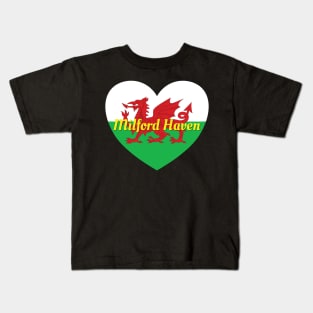 Milford Haven Wales UK Wales Flag Heart Kids T-Shirt